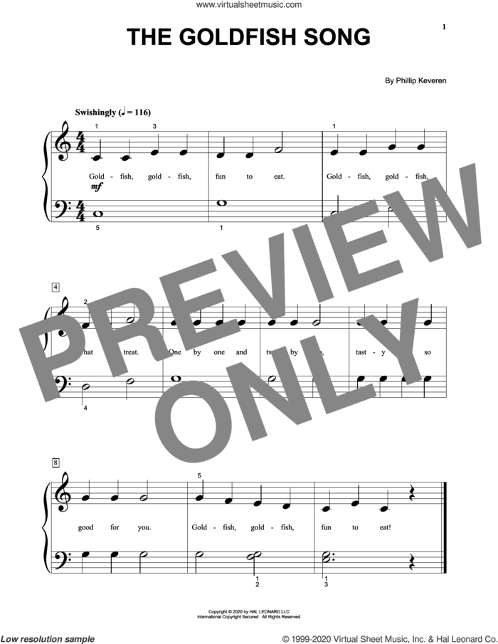 The Goldfish Song sheet music for piano solo by Phillip Keveren, beginner skill level