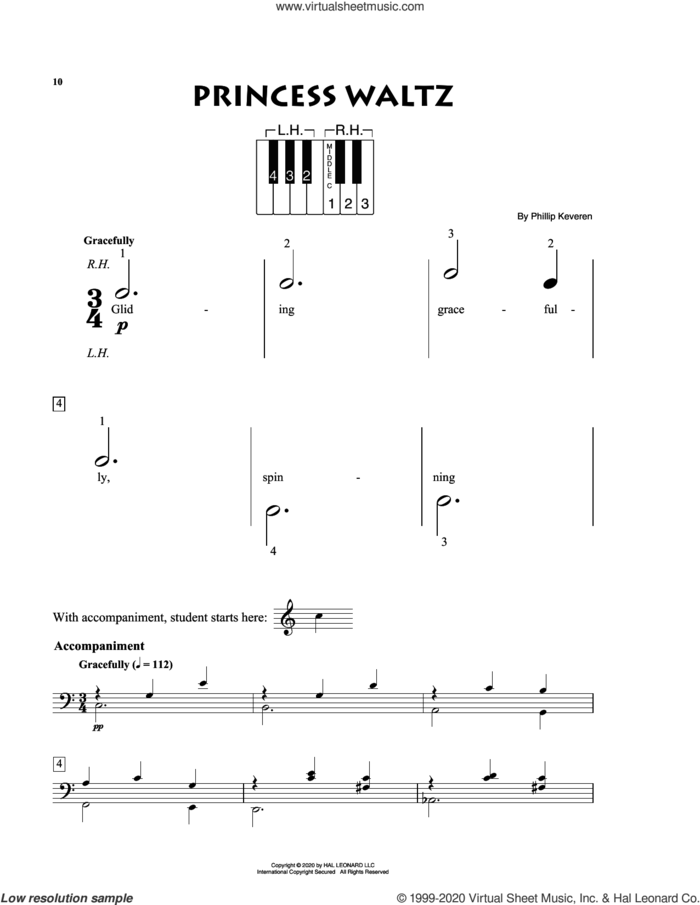Princess Waltz sheet music for piano solo by Phillip Keveren, beginner skill level