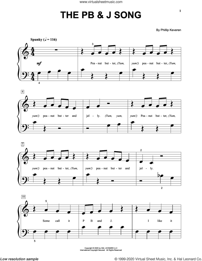 The PB and J Song sheet music for piano solo by Phillip Keveren, beginner skill level