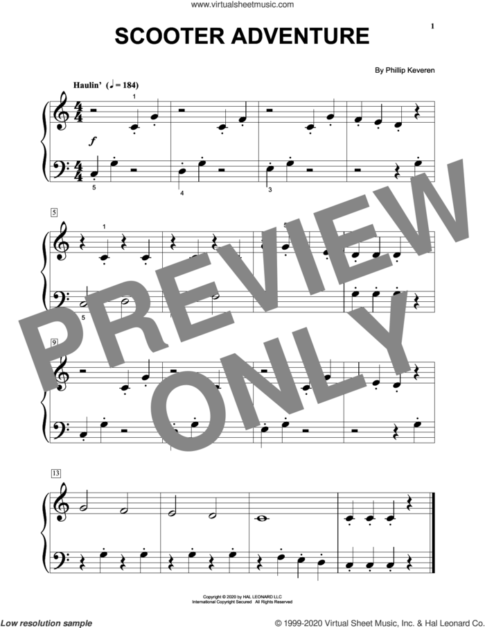 Scooter Adventure sheet music for piano solo by Phillip Keveren, beginner skill level