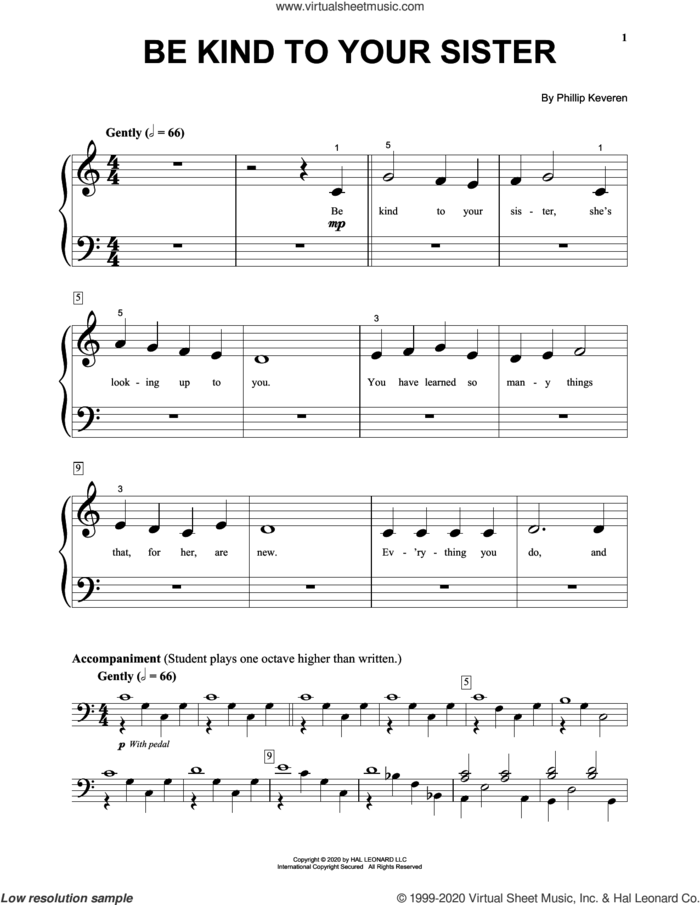 Be Kind To Your Sister sheet music for piano solo by Phillip Keveren, beginner skill level