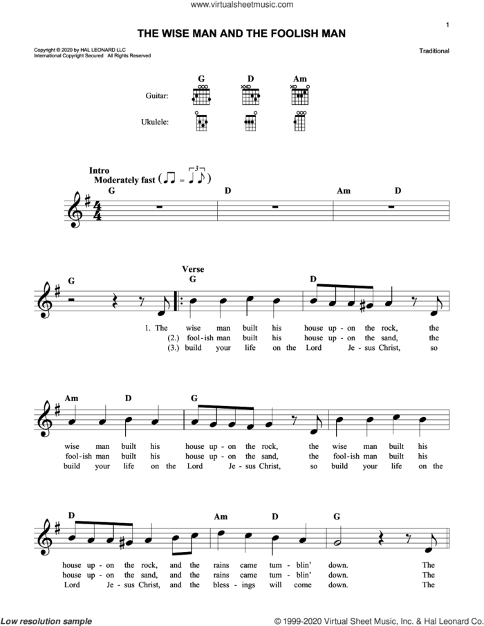 The Wise Man And The Foolish Man sheet music for voice and other instruments (fake book), intermediate skill level