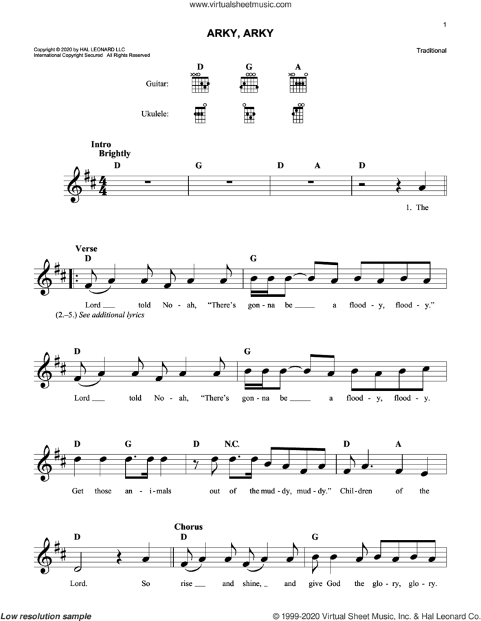 Arky, Arky sheet music for voice and other instruments (fake book), intermediate skill level