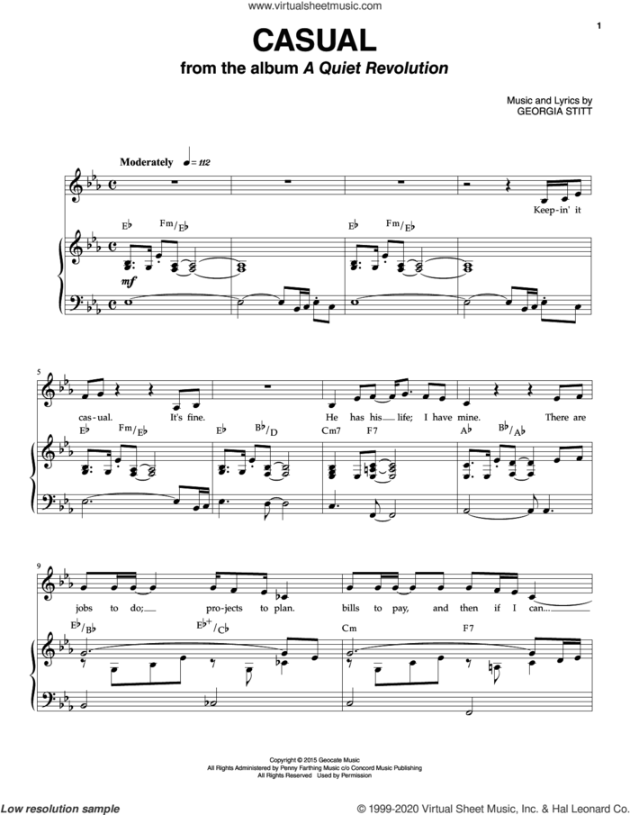 Casual sheet music for voice and piano by Georgia Stitt, intermediate skill level