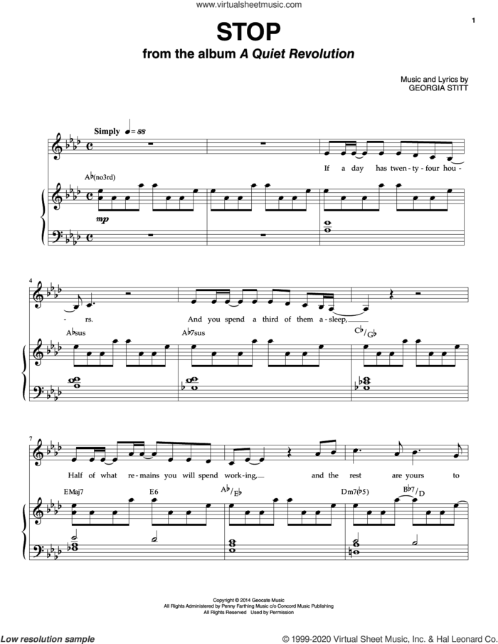 Stop sheet music for voice and piano by Georgia Stitt, intermediate skill level