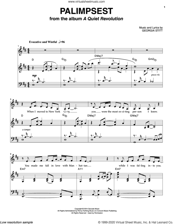 Palimpsest sheet music for voice and piano by Georgia Stitt, intermediate skill level