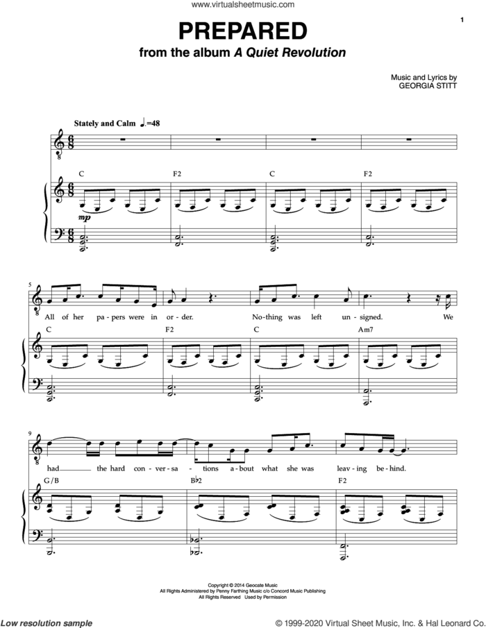Prepared sheet music for voice and piano by Georgia Stitt, intermediate skill level