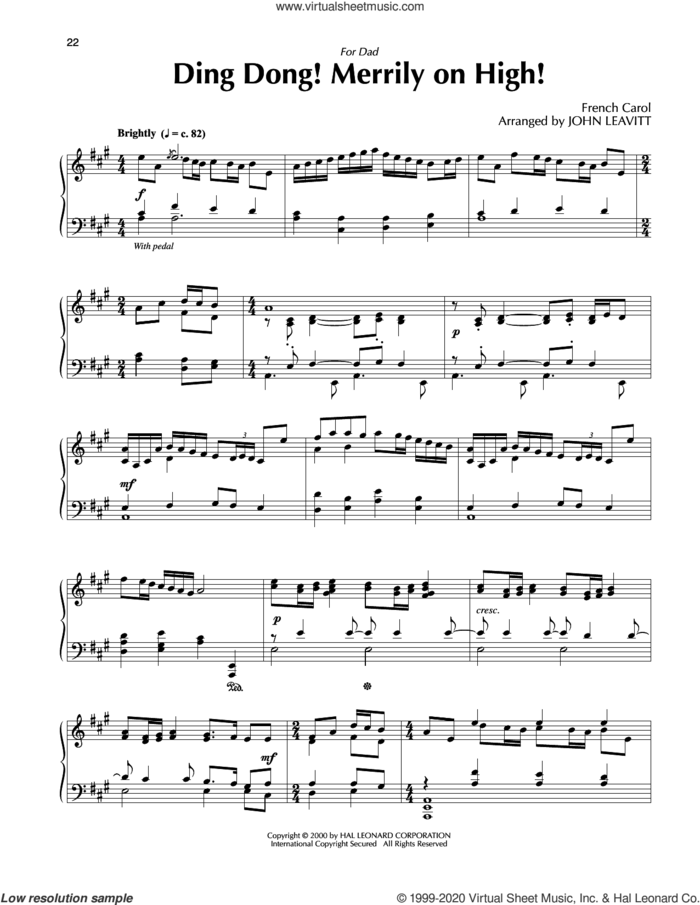 Ding Dong! Merrily On High! (arr. John Leavitt) sheet music for piano solo  and John Leavitt, intermediate skill level