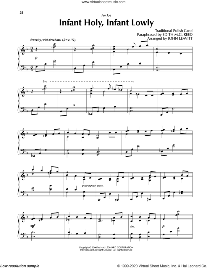 Infant Holy, Infant Lowly (arr. John Leavitt) sheet music for piano solo by Edith M.G. Reed, John Leavitt and Miscellaneous, intermediate skill level