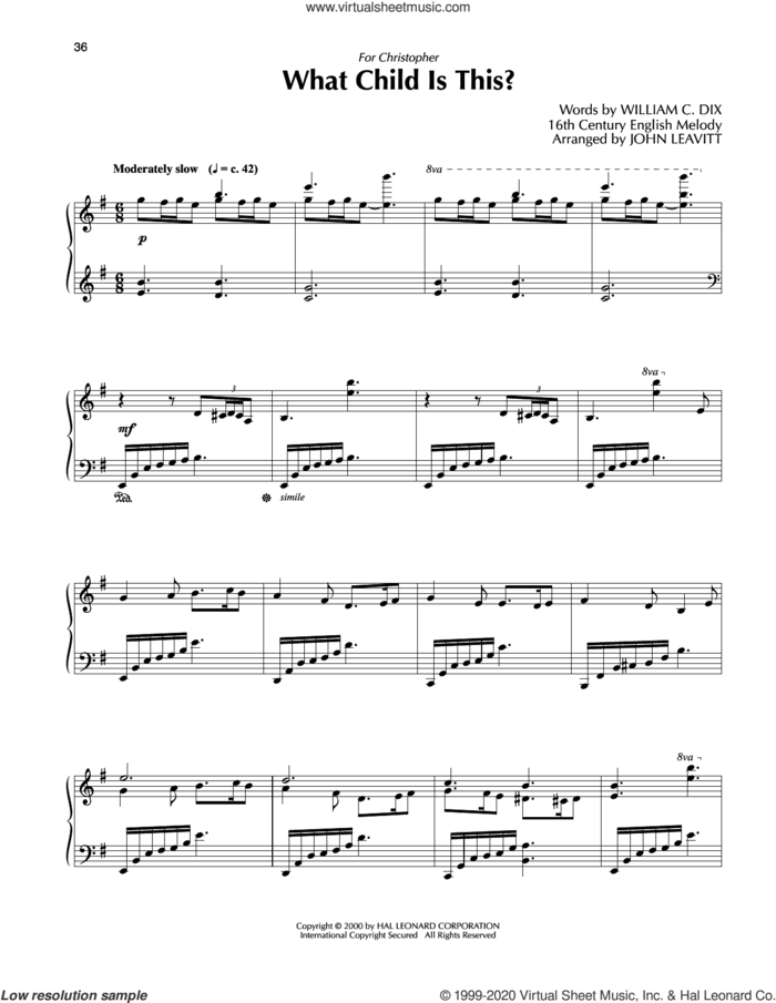 What Child Is This? (arr. John Leavitt) sheet music for piano solo by William Chatterton Dix, John Leavitt and Miscellaneous, intermediate skill level