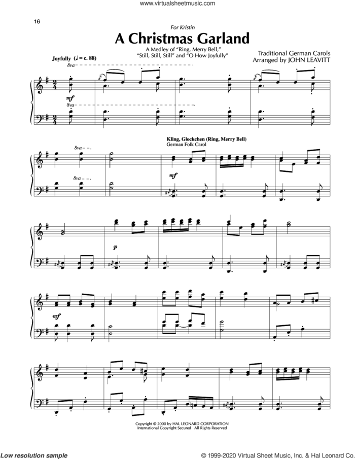 A Christmas Garland (arr. John Leavitt) sheet music for piano solo by Traditional German Carols and John Leavitt, intermediate skill level