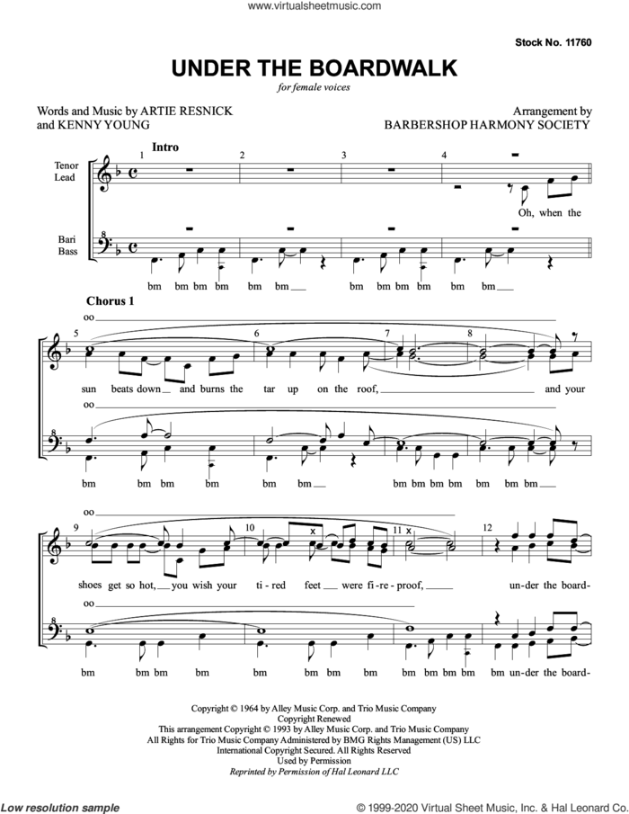 Under The Boardwalk (arr. SPEBSQSA, Inc.) sheet music for choir (SSAA: soprano, alto) by The Drifters, SPEBSQSA, Inc., Artie Resnick and Kenny Young, intermediate skill level