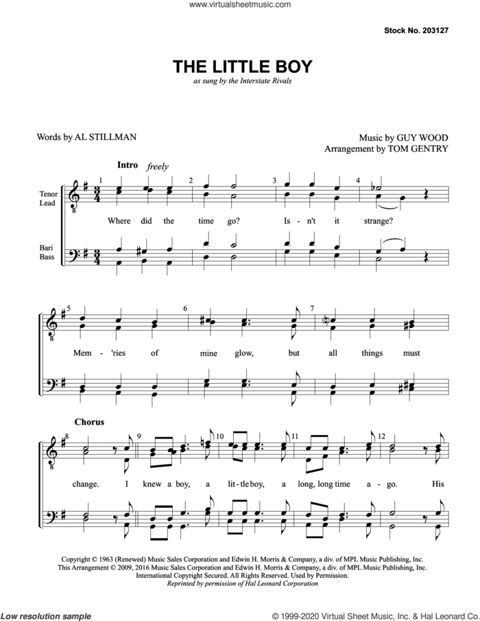 The Little Boy (arr. Tom Gentry) sheet music for choir (TTBB: tenor, bass) by Interstate Rivals, Tom Gentry, Al Stillman and Guy Wood, intermediate skill level