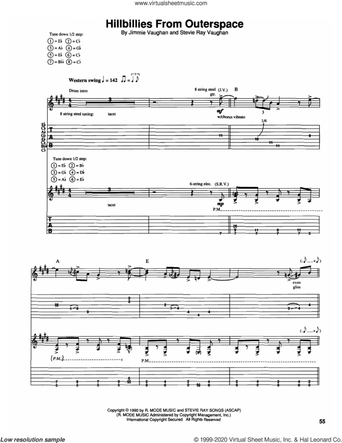 Hillbilly From Outerspace sheet music for guitar (tablature) by The Vaughan Brothers, Jimmie Vaughan and Stevie Ray Vaughan, intermediate skill level