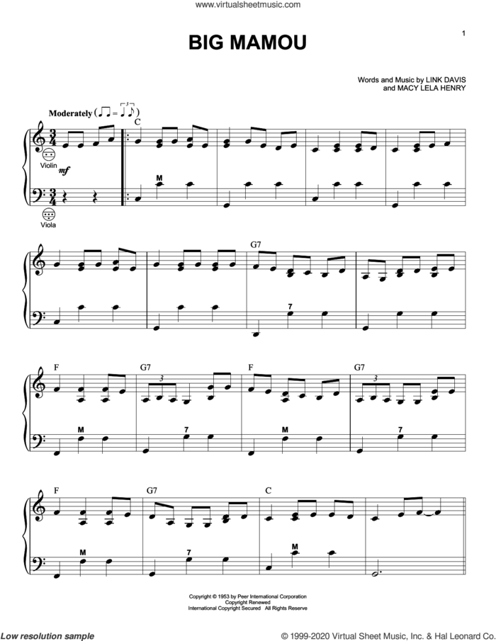 Big Mamou sheet music for accordion by Link Davis and Macy Lela Henry, intermediate skill level