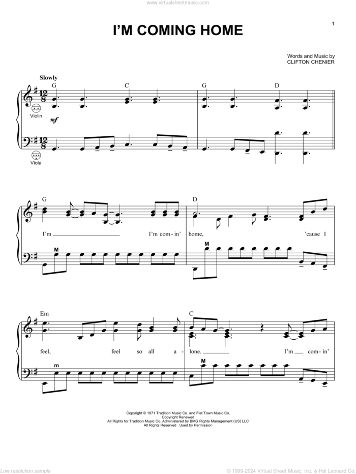 I'm Coming Home sheet music for accordion by Clifton Chenier, intermediate skill level