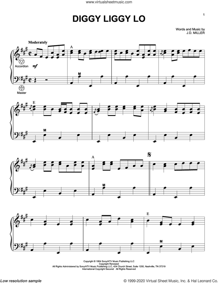 Diggy Liggy Lo sheet music for accordion by J.D. Miller, intermediate skill level