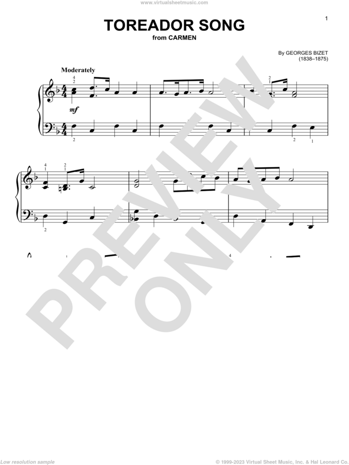 Toreador Song, (beginner) sheet music for piano solo by Georges Bizet, classical score, beginner skill level