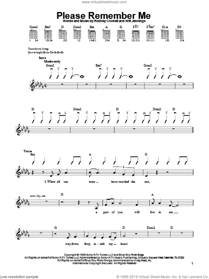Please Remember Me sheet music for guitar solo (chords) by Tim McGraw, Rodney Crowell and Will Jennings, wedding score, easy guitar (chords)