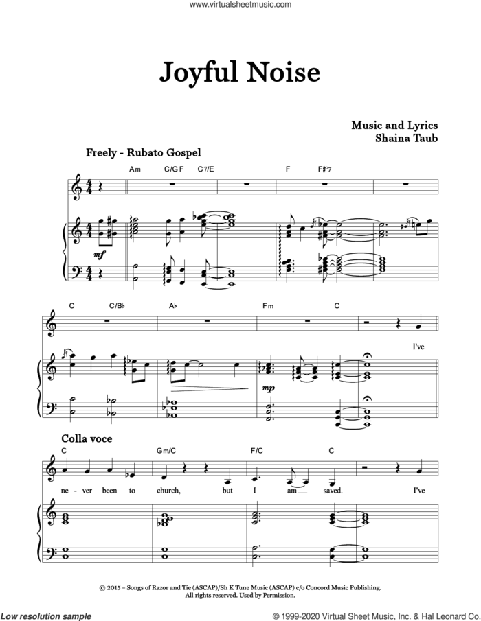 Joyful Noise sheet music for voice and piano by Shaina Taub, intermediate skill level