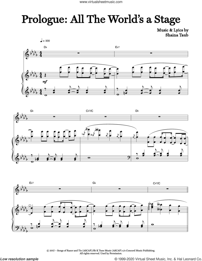 Prologue: All The World's A Stage (from As You Like It) sheet music for voice and piano by Shaina Taub, intermediate skill level