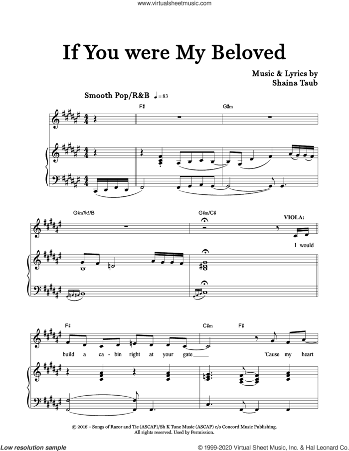 If You Were My Beloved (from Twelfth Night) sheet music for voice and piano by Shaina Taub, intermediate skill level