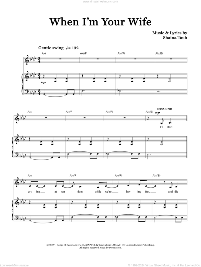When I'm Your Wife (from As You Like It) sheet music for voice and piano by Shaina Taub, intermediate skill level