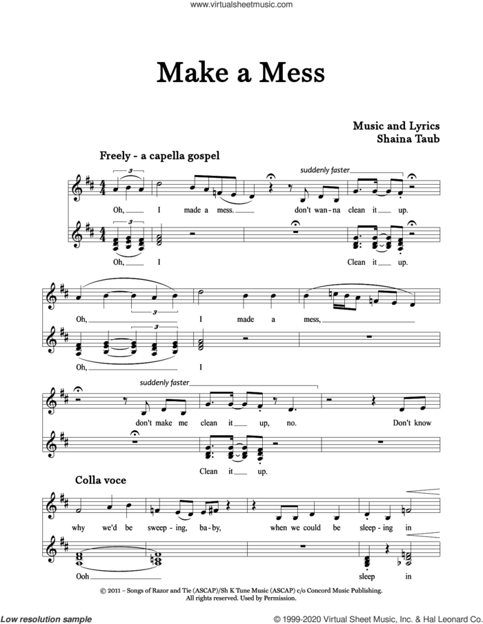 Make A Mess sheet music for voice and piano by Shaina Taub, intermediate skill level