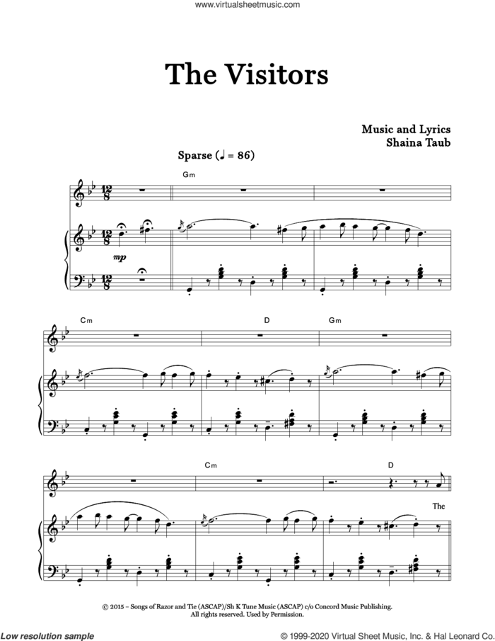 The Visitors sheet music for voice and piano by Shaina Taub, intermediate skill level