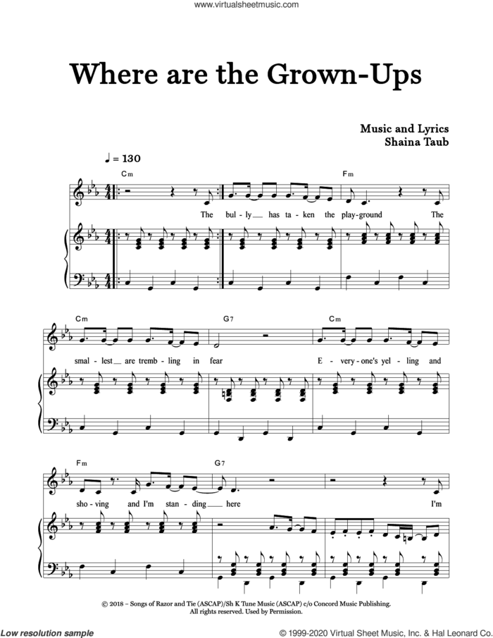 Where Are The Grown-Ups sheet music for voice and piano by Shaina Taub, intermediate skill level