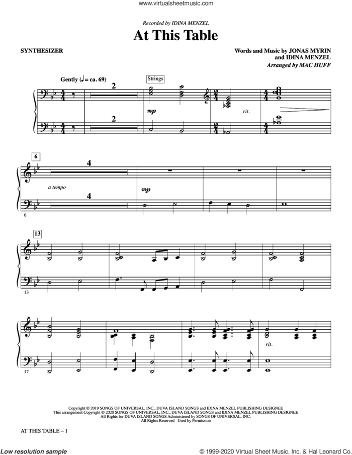At This Table (arr. Mac Huff) (complete set of parts) sheet music for orchestra/band by Mac Huff, Idina Menzel and Jonas Myrin, intermediate skill level
