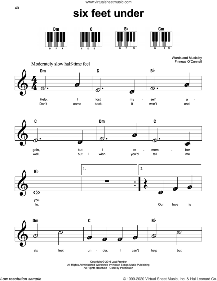 Six Feet Under sheet music for piano solo by Billie Eilish, beginner skill level