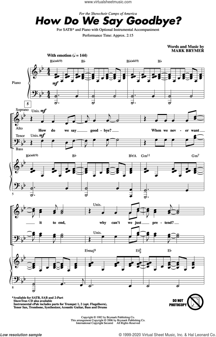 How Do We Say Goodbye sheet music for choir (SATB: soprano, alto, tenor, bass) by Mark Brymer, intermediate skill level