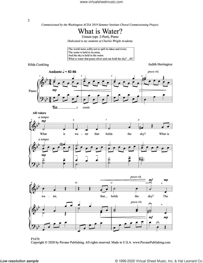 What is Water? sheet music for choir (Unison) by Judith Herrington and Hilda Conkling, intermediate skill level