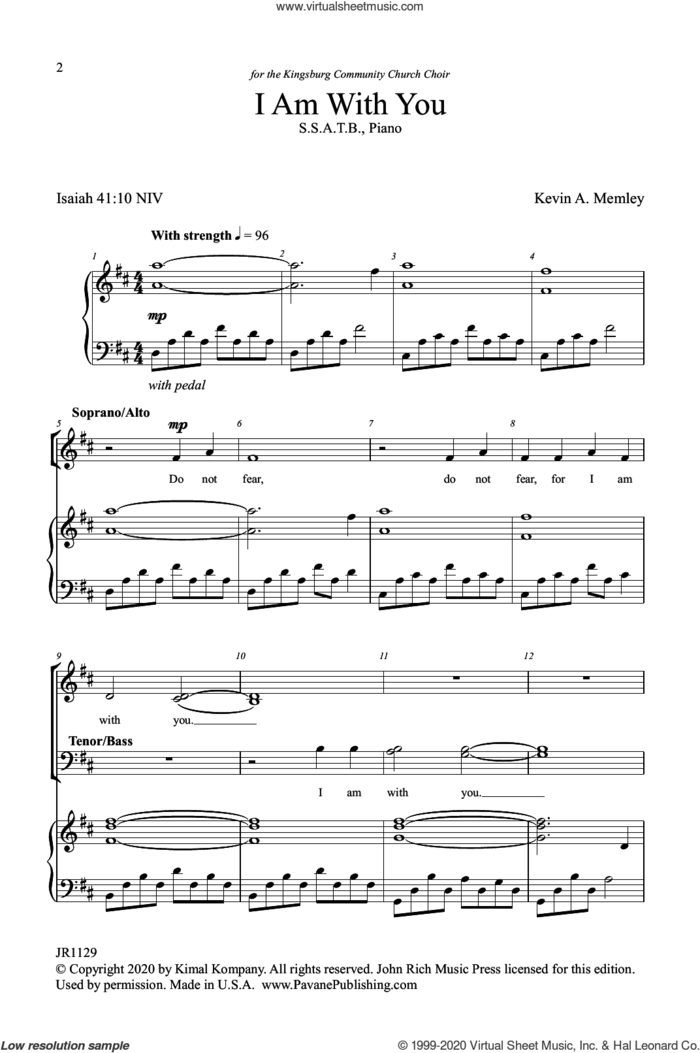 I Am With You sheet music for choir (SATB: soprano, alto, tenor, bass) by Kevin A. Memley, intermediate skill level