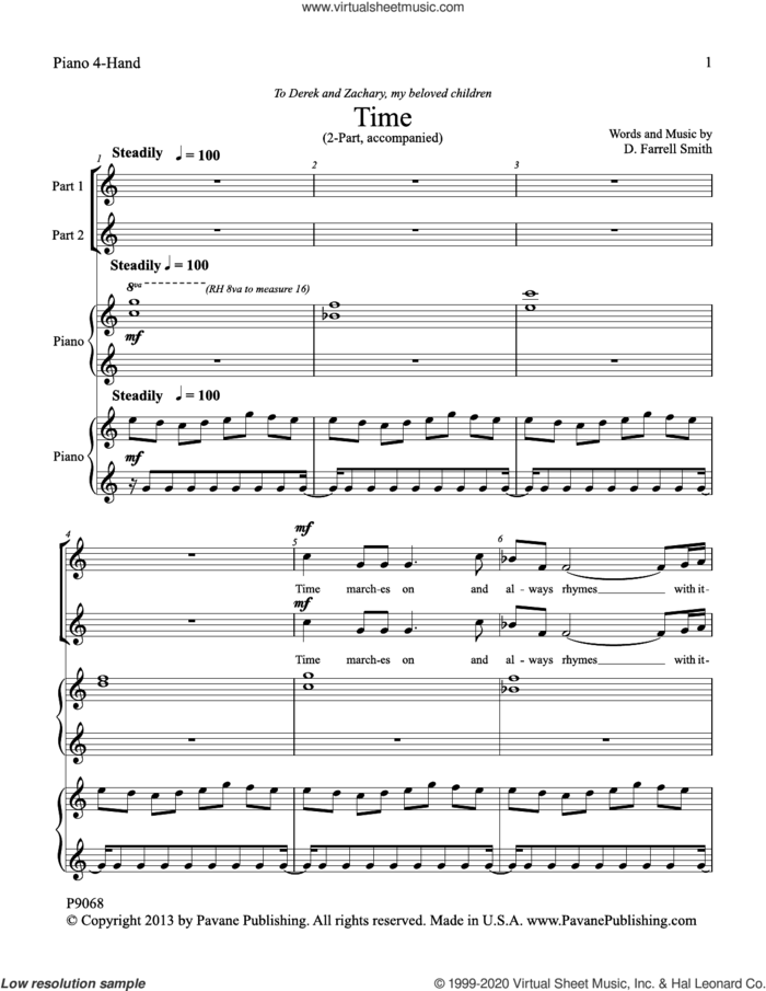 Time sheet music for orchestra/band (piano 4-hands(primo and secondo) by D. Farrell Smith, intermediate skill level
