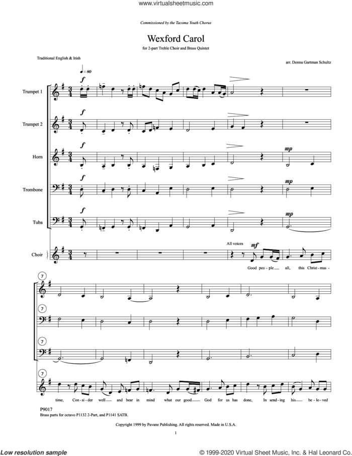 Wexford Carol (COMPLETE) sheet music for orchestra/band (Brass) by Donna Gartman Schultz, intermediate skill level