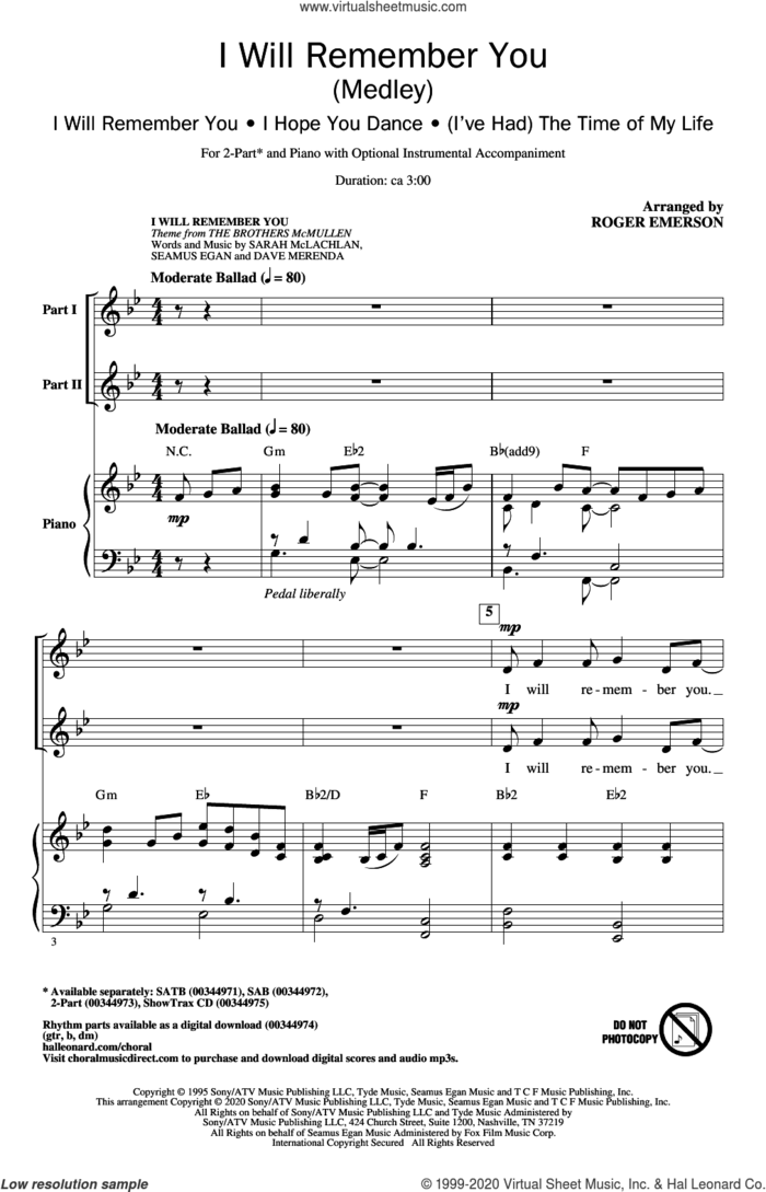 I Will Remember You (Medley) sheet music for choir (2-Part) by Roger Emerson, intermediate duet