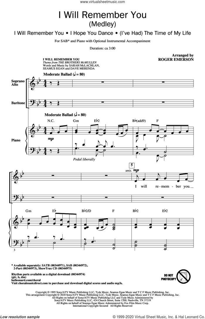 I Will Remember You (Medley) sheet music for choir (SAB: soprano, alto, bass) by Roger Emerson, intermediate skill level