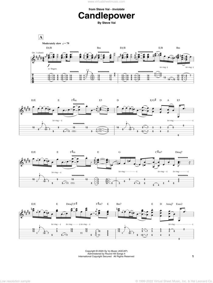 Candle Power sheet music for guitar (tablature) by Steve Vai, intermediate skill level