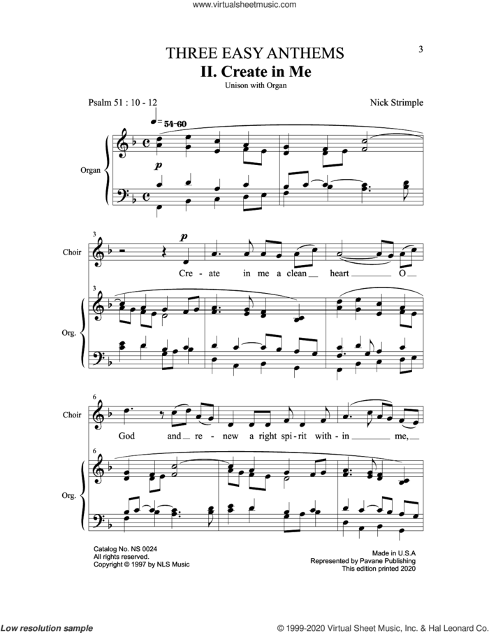 Create in Me sheet music for choir (Unison) by Nick Strimple, intermediate skill level