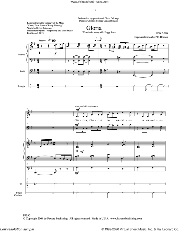 Gloria sheet music for orchestra/band (organ) by Ron Kean, intermediate skill level