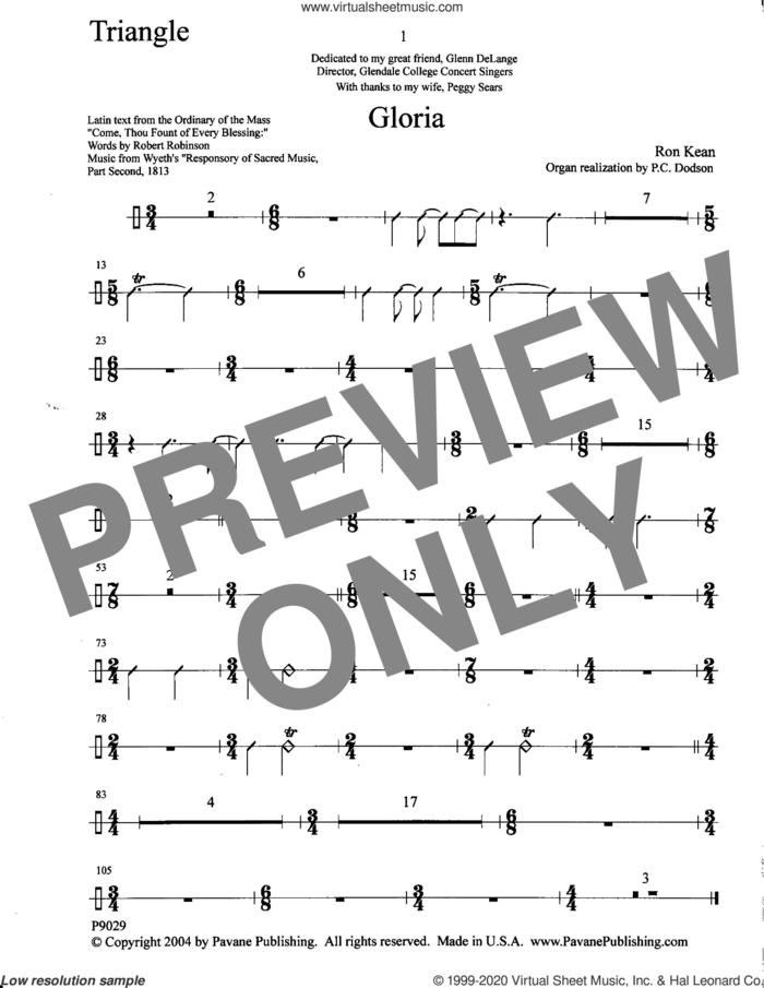 Gloria (Percussion) (complete set of parts) sheet music for orchestra/band (Percussion) by Ron Kean, intermediate skill level