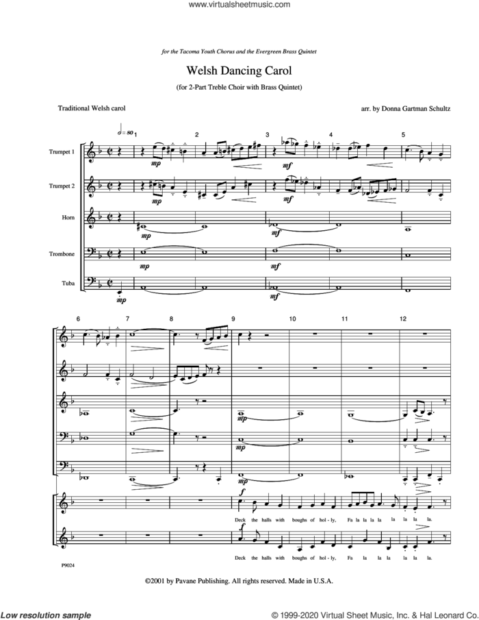 Welsh Dancing Carol (COMPLETE) sheet music for orchestra/band (Brass) by Donna Gartman-Schultz, intermediate skill level