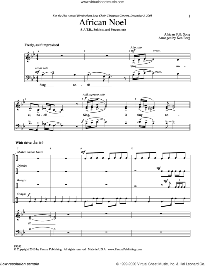 African Noel (COMPLETE) sheet music for orchestra/band (Percussion) by Ken Berg, intermediate skill level