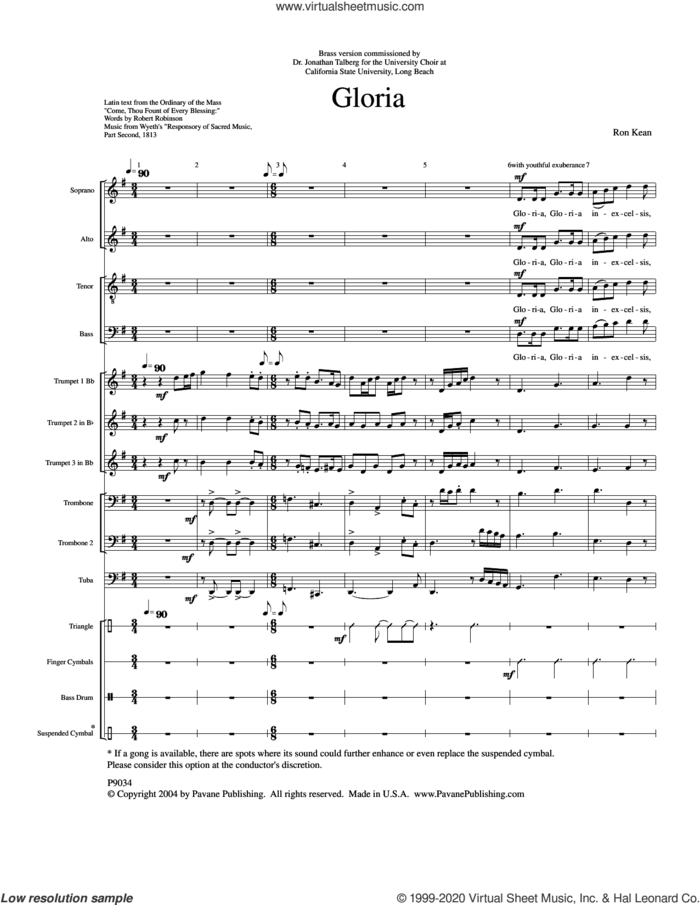 Gloria (COMPLETE) sheet music for orchestra/band (Brass) by Ron Kean, intermediate skill level
