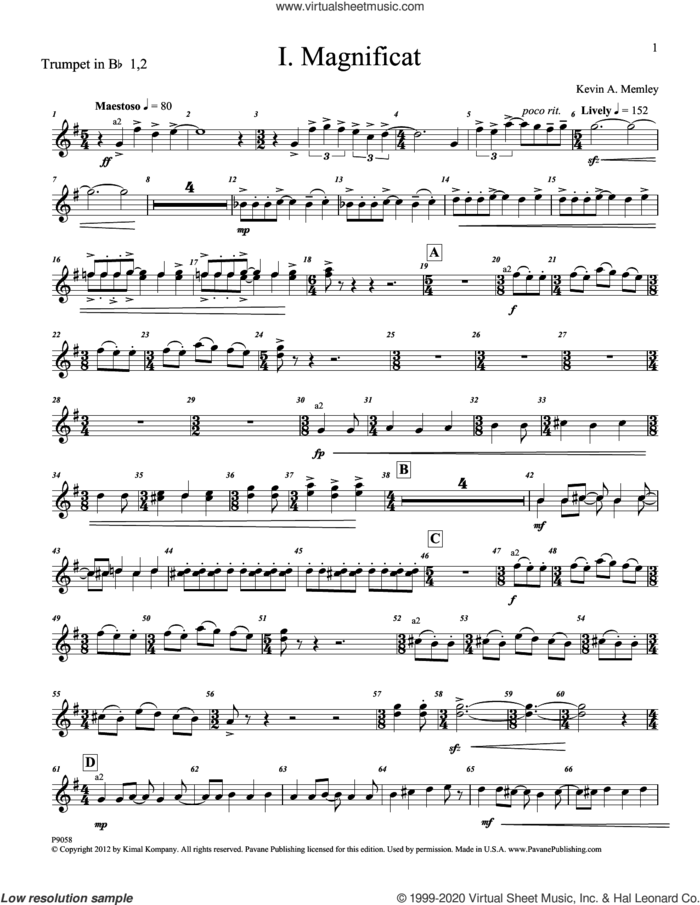 Magnificat (Brass and Percussion) (Parts) (complete set of parts) sheet music for orchestra/band by Kevin Memley, intermediate skill level