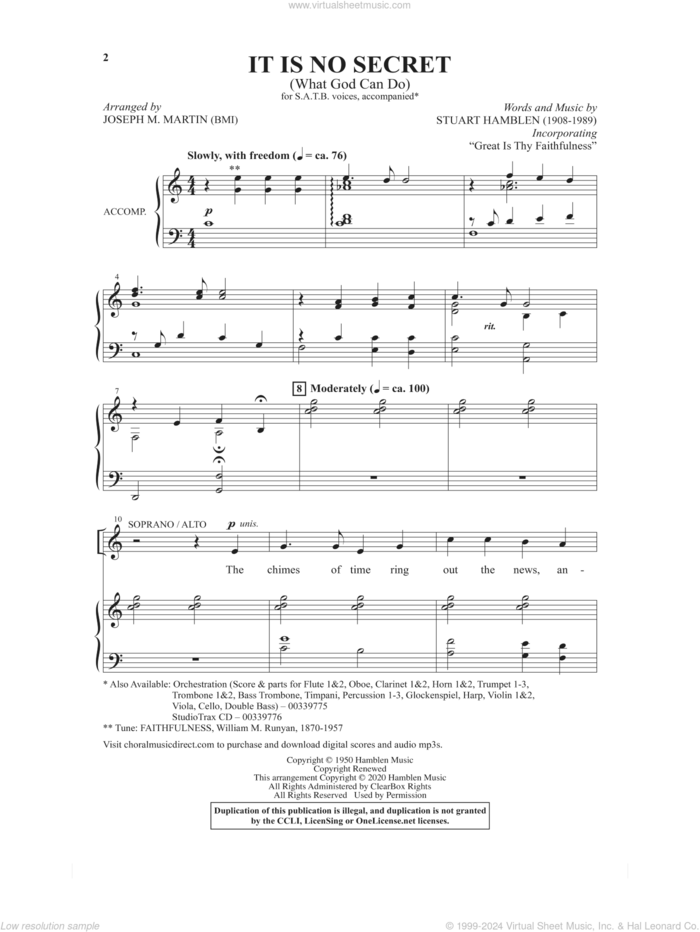 It Is No Secret (What God Can Do) (with 'Great Is Thy Faithfulness') (arr. Joseph M. Martin) sheet music for choir (SATB: soprano, alto, tenor, bass) by Stuart Hamblen and Joseph M. Martin, intermediate skill level