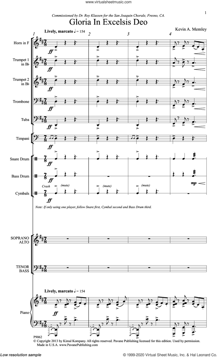 Gloria in Excelsis Deo sheet music for orchestra/band (full score) by Kevin Memley, intermediate skill level