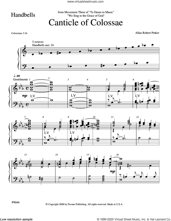 Canticle of Colossae sheet music for orchestra/band (Handbells) by Allan Robert Petker, intermediate skill level